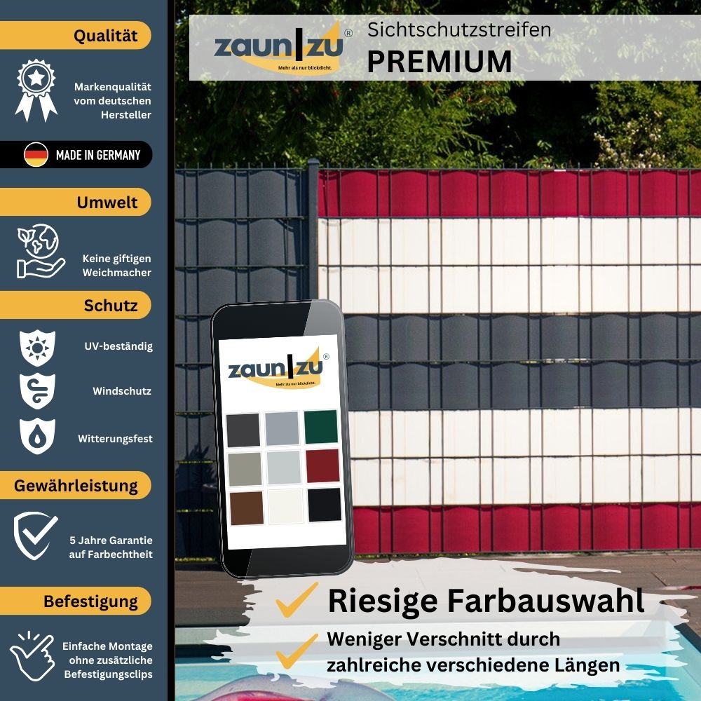 Sichtschutzstreifen zaun|zu Premium Info